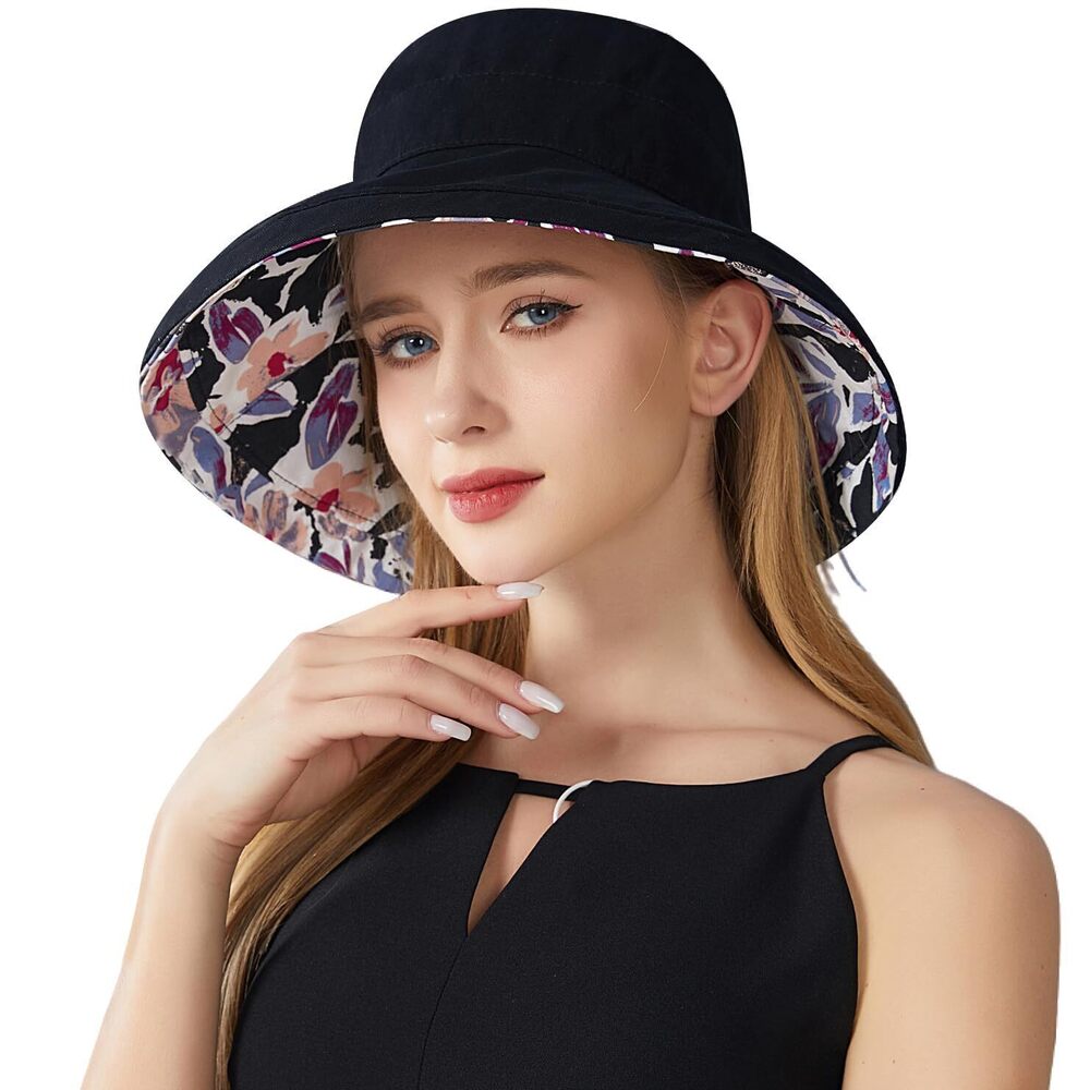 8021 Wide Brim Sun Hat Summer Beach Bucket Fishing Hats Reversible Packable